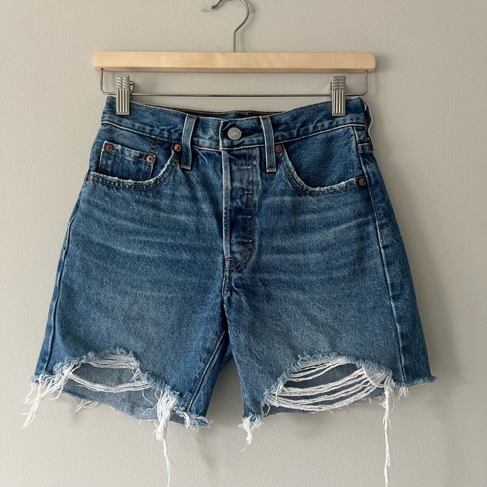 Levi’s 501 High Rise Distressed Cutoff Denim Shorts | W24